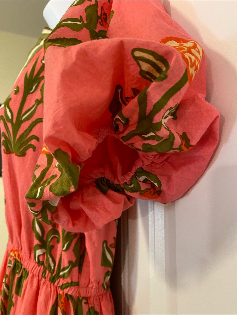 THML Pink Floral Maxi Dress with Olive Trim - Picture 4 of 13